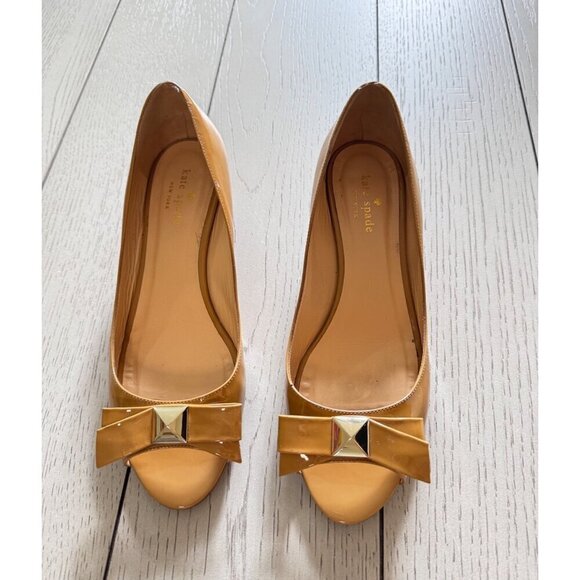 Kate Spade Beige Leather Womens Theresa Open Toe Wedge Pumps Size 8.5B - Picture 1 of 7